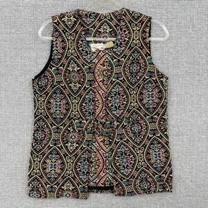 Vtg Lane Bryant Vest Womens 12T Black Tapestry Paisley Button Cottage Twee Art
